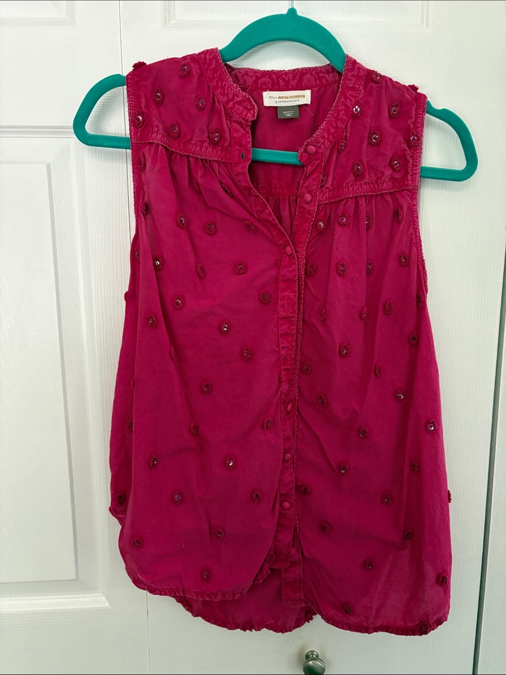 Anthropologie Deep Magenta Beaded Sleeveless Camisole